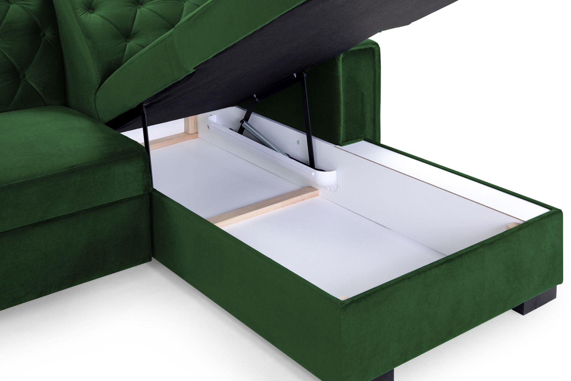 Product photograph of Reva Green Fabric Right Hand Facing Pull Out Corner Sofabed With Storage from Choice Furniture Superstore.